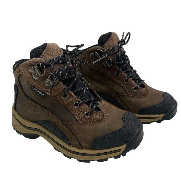 Timberland Kids Boys Sz 10.5 Brown Hiking Boots Ankle Lace Up Waterproof - Picture 1 of 9